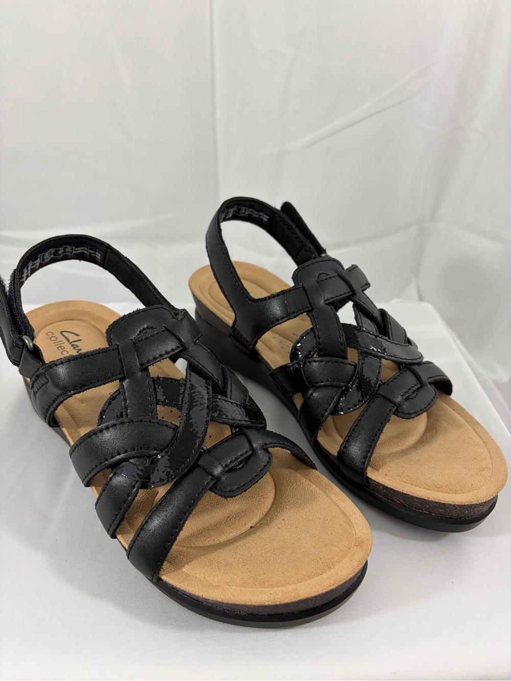 NWT Clarks Women’s Size 7 Black Leather Braided Slingback Sandals